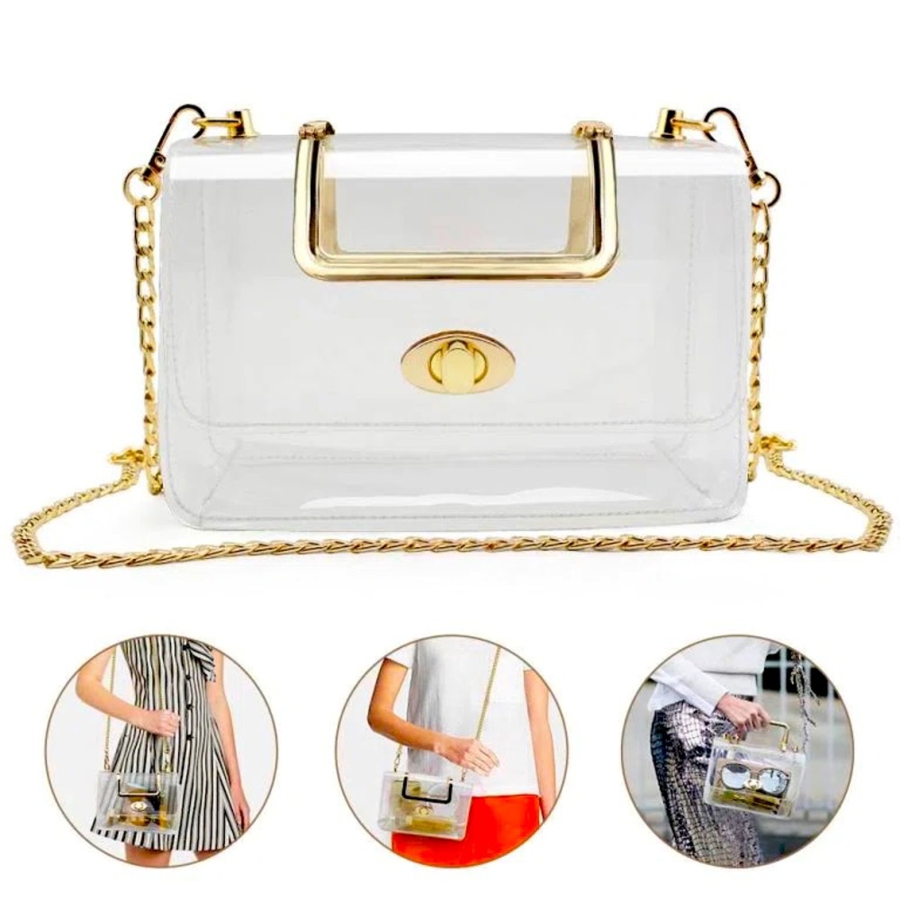 Clear, gold trimmed, purse.